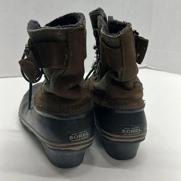 Sorel Fancy Lace II Boots Lace Up Winter Snow Boot Olive Black Womens Size 8 - Picture 3 of 12